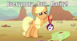 Size: 500x269 | Tagged: safe, edit, edited screencap, screencap, applejack, rarity, g4, the last roundup, ribbon, saddle bag