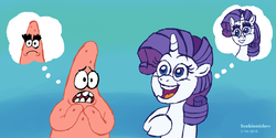 Size: 1800x900 | Tagged: safe, artist:scobionicle99, rarity, g4, crossover, eyelashes, male, patrick star, sailor mouth, spongebob squarepants