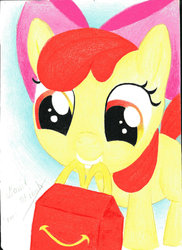 Size: 762x1048 | Tagged: safe, artist:smokeymcdaniel, apple bloom, g4, mcdonald's, mouth hold