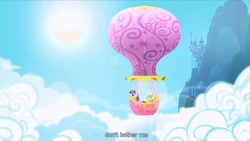 Size: 1176x662 | Tagged: safe, screencap, spike, twilight sparkle, g4, party of one, canterlot, hot air balloon, intro, opening, opening theme, twinkling balloon, youtube caption