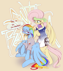 Size: 1280x1455 | Tagged: safe, artist:balooga, fluttershy, rainbow dash, pegasus, pony, g4, alternate hairstyle, bandana, clothes, cornrows, duo, gangsta, headband, shirt, t-shirt