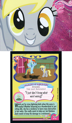 Size: 680x1166 | Tagged: safe, derpy hooves, rainbow dash, pegasus, pony, g4, the last roundup, female, i just don't know what went wrong, mare, that one nameless background pony we all know and love, trading card