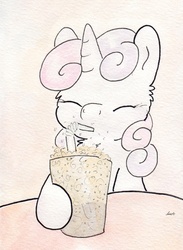 Size: 726x994 | Tagged: safe, artist:slightlyshade, sweetie belle, pony, g4, bubble, drink, female, soda, solo, traditional art