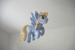 Size: 1000x663 | Tagged: safe, artist:makeshiftwings30, derpy hooves, pegasus, pony, g4, female, flying, irl, mare, photo, plushie, solo