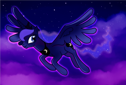 Size: 844x573 | Tagged: dead source, safe, artist:pepooni, princess luna, pony, g4, female, night, solo, stars