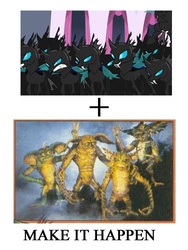 Size: 376x500 | Tagged: safe, changeling, g4, daffy, exploitable meme, george, gremlins, lenny, make it happen, mohawk