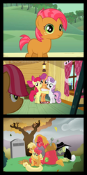 Size: 650x1300 | Tagged: safe, edit, edited screencap, screencap, apple bloom, applejack, babs seed, big macintosh, granny smith, scootaloo, sweetie belle, earth pony, pony, one bad apple, female, filly, grave, gravestone, how babs died, implied death, male, mare, stallion, wat