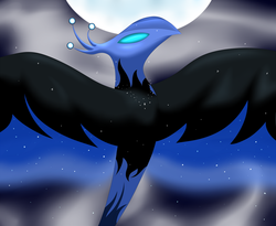 Size: 2100x1725 | Tagged: safe, artist:serenakks, nightmare moon, night phoenix, phoenix, g4, female, solo, species swap