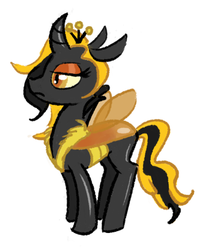 Size: 355x412 | Tagged: safe, artist:starlight-gaze, oc, oc only, oc:princess honeysap, beeling, bumblebee, changeling, changeling queen, original species, changeling queen oc, curved horn, female, filly, holeless, horn, princess, simple background, solo, white background, yellow changeling