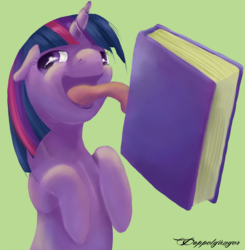 Size: 882x900 | Tagged: safe, artist:doppelgangsta, twilight sparkle, g4, book, licking, solo
