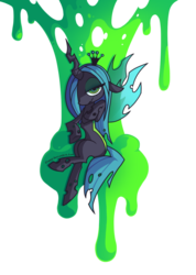 Size: 754x1060 | Tagged: dead source, safe, artist:cloesy, queen chrysalis, changeling, changeling queen, g4, bedroom eyes, changeling slime, female, solo