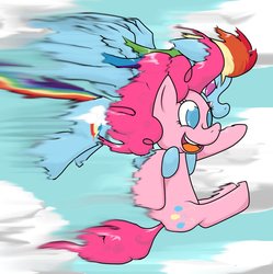 Size: 892x896 | Tagged: safe, artist:sncunleashed, pinkie pie, rainbow dash, g4, flying