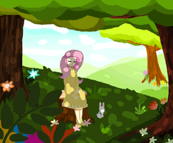 Size: 1800x1500 | Tagged: safe, artist:lilinyancatlolol, fluttershy, rabbit, g4, clothes, dress, humanized