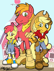 Size: 613x800 | Tagged: safe, artist:molochtdl, apple bloom, applejack, big macintosh, earth pony, anthro, plantigrade anthro, g4, sonic the hedgehog (series), sonicified, style emulation