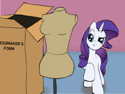 Size: 1481x1119 | Tagged: safe, artist:ambrosebuttercrust, rarity, pony, g4, cardboard box, female, implied human, indoors, mannequin, solo