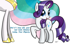 Size: 800x467 | Tagged: safe, artist:ratofdrawn, princess celestia, rarity, pony, unicorn, g4, female, mare, simple background, transparent background