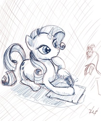 Size: 752x900 | Tagged: safe, artist:lueza-35, rarity, pony, g4, female, flower, magic, quill, sketch, solo