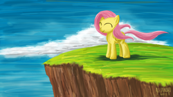 Size: 1920x1080 | Tagged: safe, artist:vsabbath, fluttershy, pony, g4, female, solo, wallpaper, windswept mane