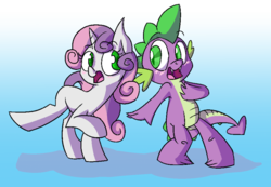 Size: 1000x692 | Tagged: safe, artist:augustraes, spike, sweetie belle, g4, blushing, duet, female, interspecies, male, ship:spikebelle, shipping, straight