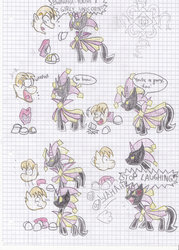 Size: 1024x1431 | Tagged: safe, earth pony, pony, unicorn, angry, crossover, dimentio, laughing, paper mario, ponified, rayman, super mario bros., super paper mario