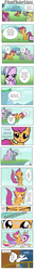 Size: 500x3775 | Tagged: safe, artist:schnuffitrunks, diamond tiara, princess cadance, scootaloo, shining armor, silver spoon, g4, comic, epic wife tossing, fastball special, glasses, scootaloo can't fly
