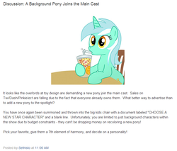 Size: 772x658 | Tagged: safe, lyra heartstrings, equestria daily, g4, hasbro, product placement, text