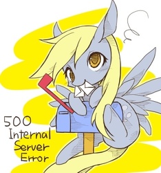 Size: 375x400 | Tagged: safe, artist:kolshica, derpy hooves, pegasus, pony, g4, error, female, http status code, mail, mailbox, mare, pixiv, solo