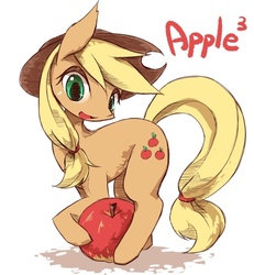 Size: 554x600 | Tagged: safe, artist:kolshica, applejack, earth pony, pony, g4, apple, female, obligatory apple, pixiv, solo