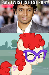 Size: 560x853 | Tagged: safe, twist, human, g4, best pony, glasses, happy, m. night shyamalan, smiling