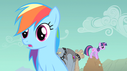 Size: 1280x720 | Tagged: safe, screencap, fido, rainbow dash, spot, twilight sparkle, diamond dog, a dog and pony show, g4