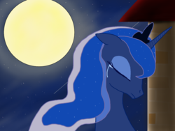 Size: 1024x768 | Tagged: safe, artist:asipowers, princess luna, pony, g4, crying, eyes closed, female, moon, night, sad, solo