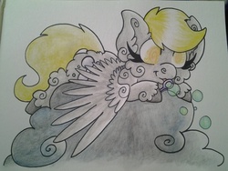 Size: 640x480 | Tagged: safe, artist:artofguillotine, derpy hooves, pegasus, pony, g4, bubble, cloud, cute, female, mare, solo