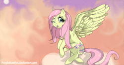 Size: 801x423 | Tagged: safe, artist:purpleroselyn, fluttershy, pegasus, pony, g4, female, mare, one eye closed, solo