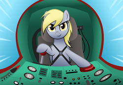 Size: 3900x2700 | Tagged: safe, artist:dawnmistpony, derpy hooves, pegasus, pony, g4, cockpit, female, grin, looking at you, mare, pilot, pilot derpy, plane, solo, underp, vector
