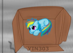 Size: 850x613 | Tagged: safe, artist:yin303, rainbow dash, fanfic:my little dashie, g4, cardboard box, filly