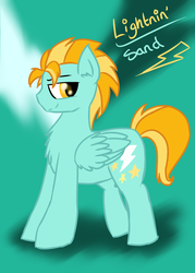 Size: 744x1037 | Tagged: safe, artist:voidless-rogue, lightning dust, pegasus, pony, g4, chest fluff, female, lightning powder, looking back, mare, rule 63, smiling, solo