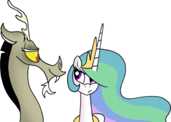 Size: 5634x4038 | Tagged: safe, artist:strangiesleepy, discord, princess celestia, alicorn, draconequus, pony, g4, absurd resolution, annoyed, duo, duo male and female, female, male, mare, simple background, transparent background