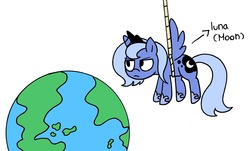 Size: 5796x3510 | Tagged: safe, artist:strangiesleepy, princess luna, pony, g4, cute, earth, female, filly, planet, pony bigger than a planet, rope, simple background, solo, woona, younger