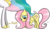 Size: 800x467 | Tagged: safe, artist:ratofdrawn, fluttershy, princess celestia, pony, g4, blushing, bow, cute, female, shyabetes, simple background, text, transparent background