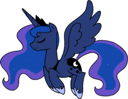 Size: 1477x1148 | Tagged: safe, artist:strangiesleepy, princess luna, alicorn, pony, g4, eyes closed, female, flying, happy, mare, simple background, solo, spread wings, transparent background, wings