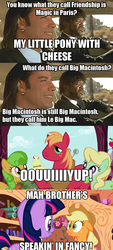 Size: 500x1103 | Tagged: safe, applejack, big macintosh, twilight sparkle, earth pony, pony, g4, accent, comic, crossover, female, france, french, jules winnfield, le, male, mare, pulp fiction, quentin tarantino, stallion, vincent vega