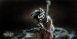 Size: 900x460 | Tagged: safe, artist:healing-touch, octavia melody, earth pony, pony, g4, cello, female, musical instrument, rain, solo