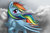 Size: 1024x683 | Tagged: safe, artist:feather-ponyart, rainbow dash, pony, g4, cloud, cloudy, female, mare, signature, smiling, solo, spread wings, wings