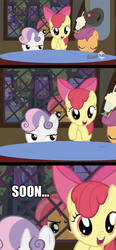 Size: 500x1074 | Tagged: safe, apple bloom, babs seed, scootaloo, sweetie belle, g4, cutie mark crusaders, soon