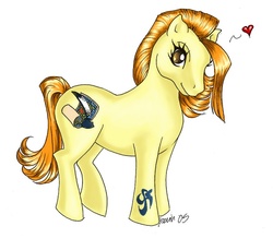 Size: 668x583 | Tagged: safe, artist:persephohi, earth pony, pony, g3, female, floating heart, heart, mare, nami, one piece, ponified, simple background, smiling, solo, tail, tattoo, white background