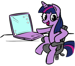 Size: 454x396 | Tagged: artist needed, safe, twilight sparkle, pony, g4, chair, computer, female, solo