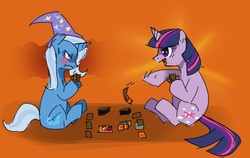 Size: 700x443 | Tagged: safe, artist:kilo, trixie, twilight sparkle, g4, card, games, sketch