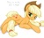 Size: 2800x2400 | Tagged: safe, artist:justpony, edit, applejack, earth pony, pony, g4, female, looking at you, prone, solo, text