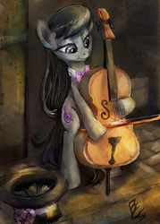 Size: 2231x3119 | Tagged: safe, artist:buttercupsaiyan, octavia melody, earth pony, pony, g4, bipedal, busking, cello, female, money, musical instrument, solo