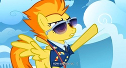 Size: 1581x857 | Tagged: safe, screencap, spitfire, g4, wonderbolts academy, clothes, drill sergeant, necktie, spitfire's tie, suit, sunglasses, uniform, wonderbolts dress uniform, youtube caption, youtube link